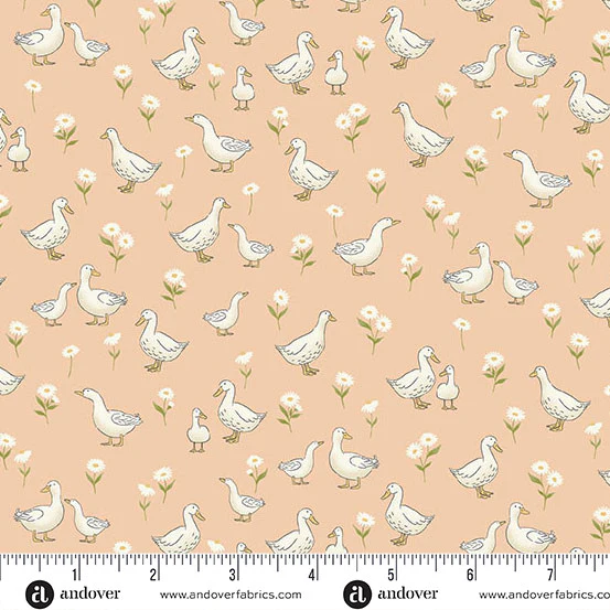 Andover/Makower Little Ones MU190 C Coral Ducks By The Yard