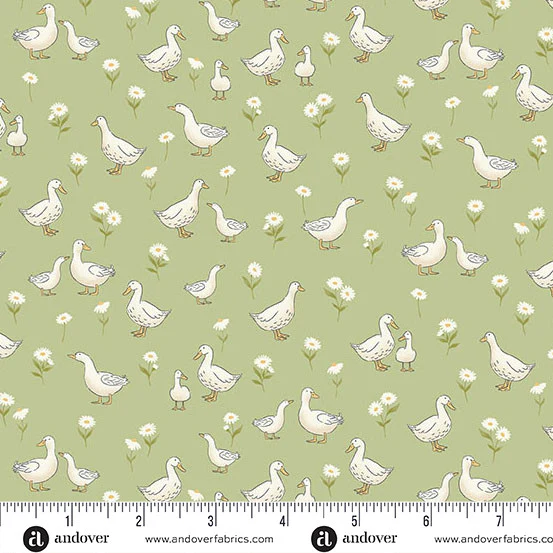 Andover/Makower Little Ones MU190 G Green Ducks By The Yard