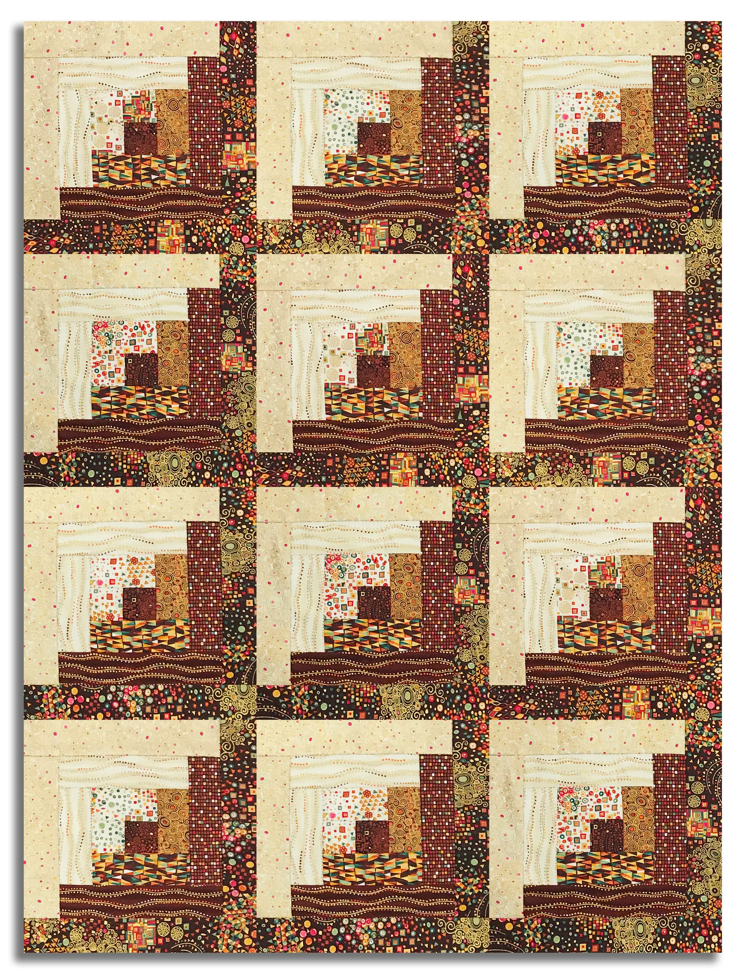 Andover/Makower Pre-Cut 12 Block Log Cabin Quilt Kit - Golden - Image 2