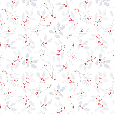 Blank Quilting Digital A Purr-fect Holiday Season 4066 09 White Holly Berry By The Yard