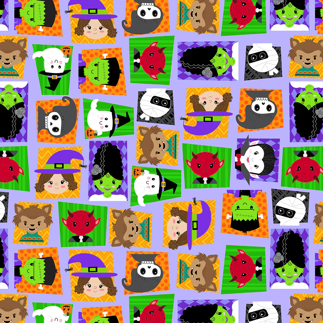 Blank Quilting Little Monsters 2732 50 Light Purple Trick Or Treaters Patch By The Yard