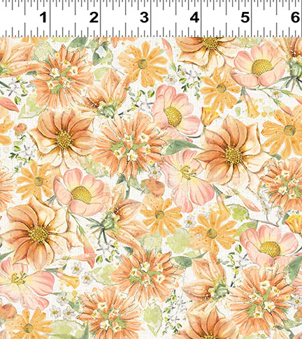 Clothworks Hummingbird Days Y4727 35 Light Orange Packed Floral By The Yard