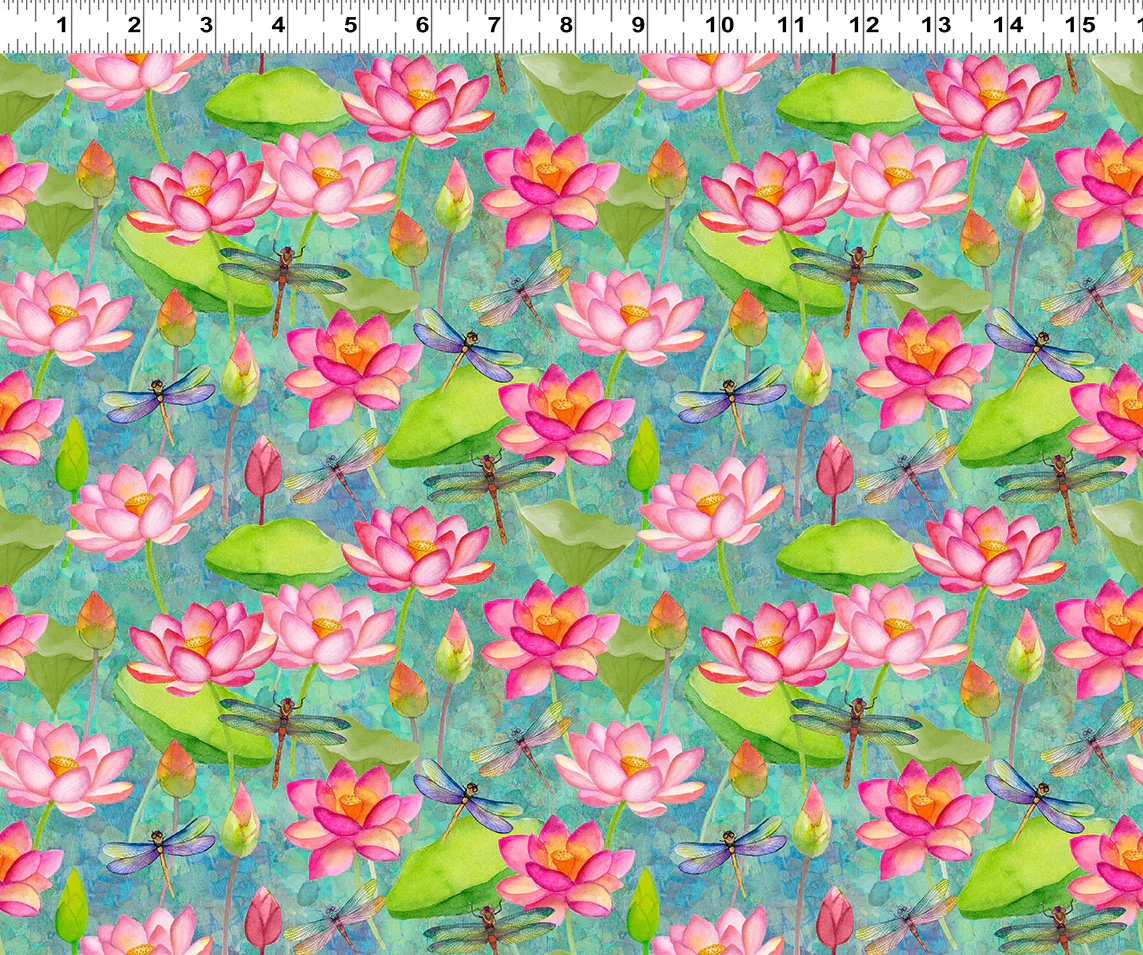 Clothworks Lily Pond Y4620 103 Light Teal Dragonfly Floral By The Yard