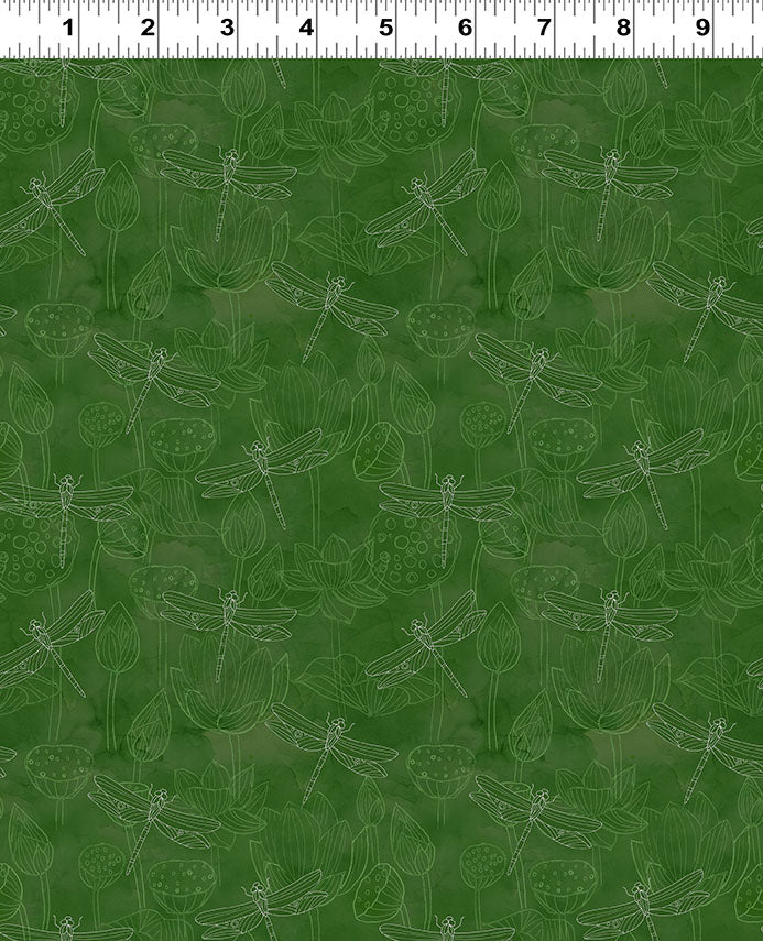 Clothworks Lily Pond Y4625 113 Forest Tonal Dragonfly By The Yard