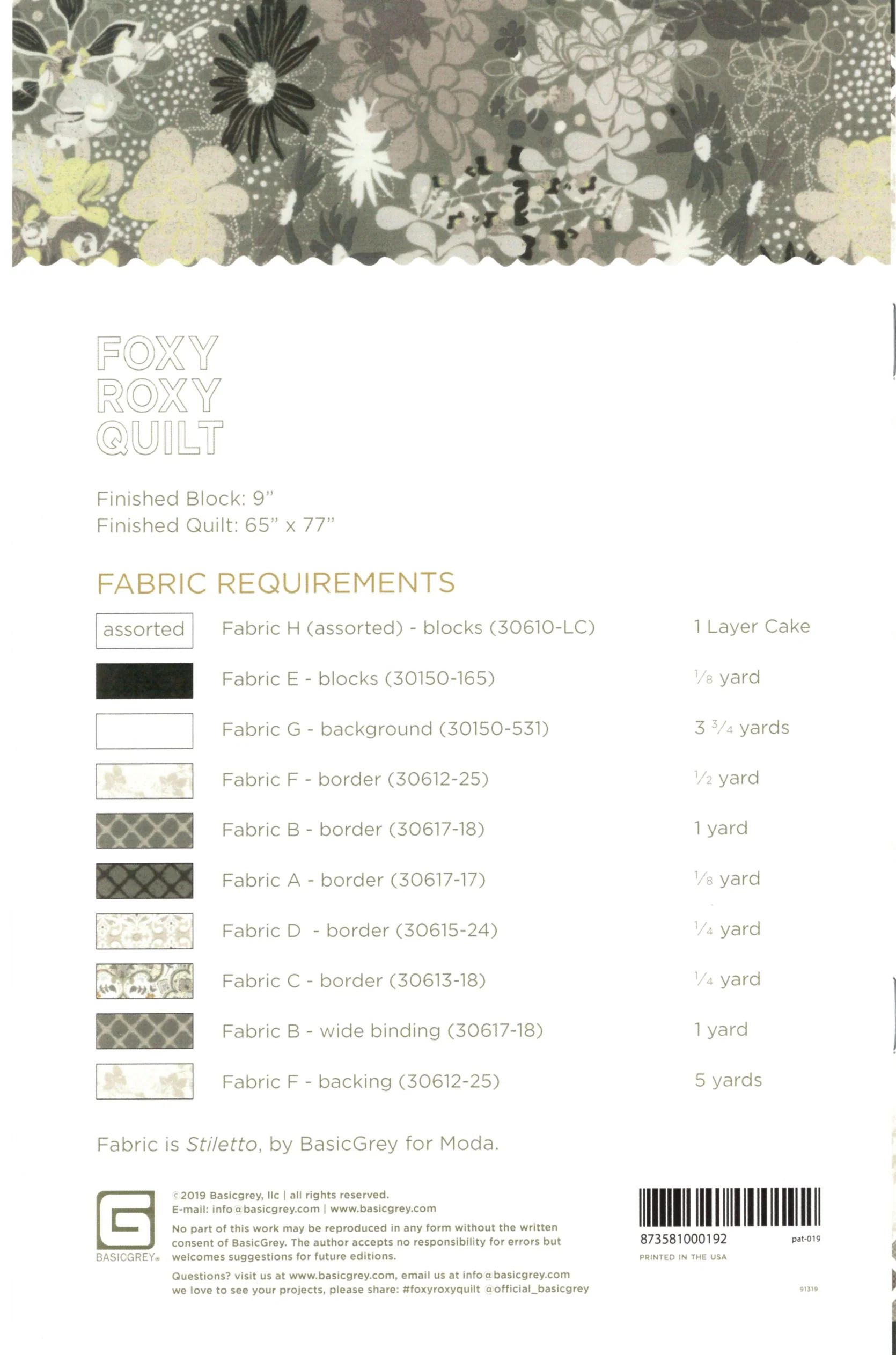 FOXY ROXY - BASICGREY Quilt Pattern 019 - DIGITAL DOWNLOAD - Image 2