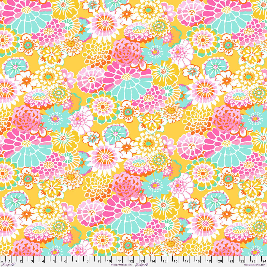 Free Spirit Kaffe Fassett GP89 Yellow Asian Circles By The Yard