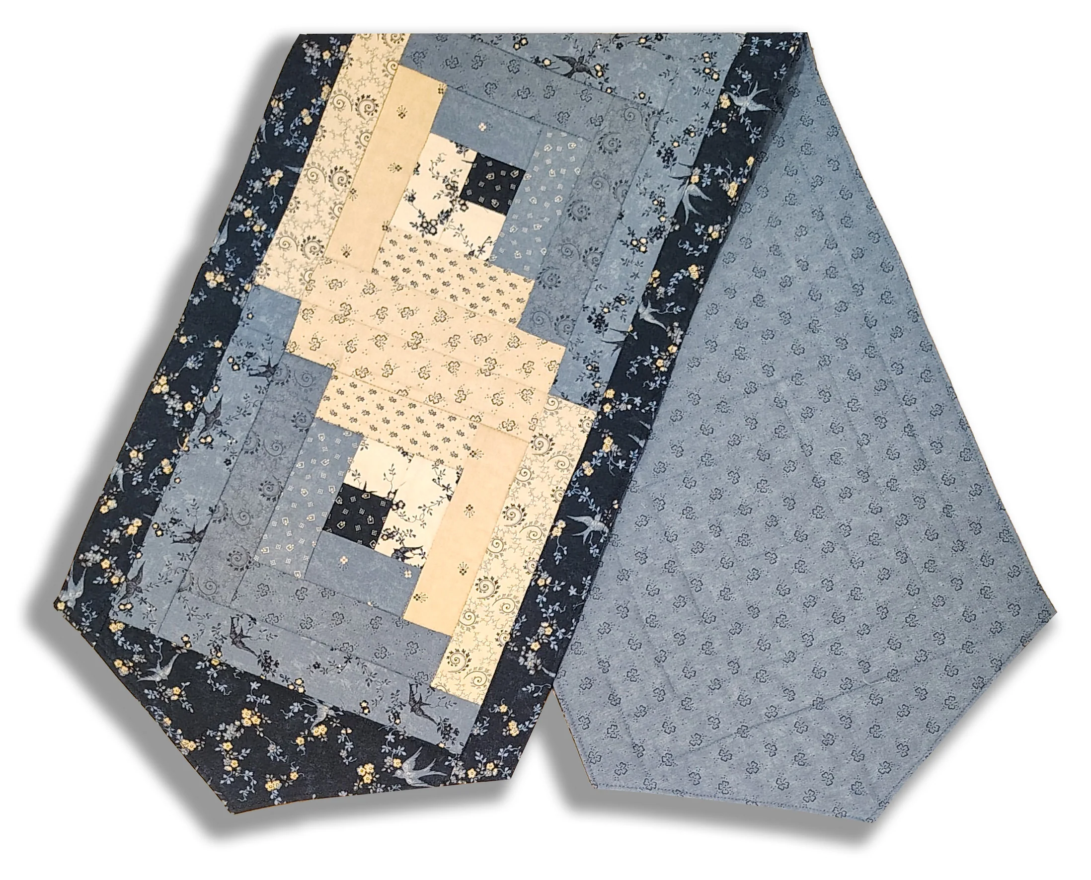 Fully FINISHED Log Cabin Table Runner - Moda - Bluebird's Nest Light Blue