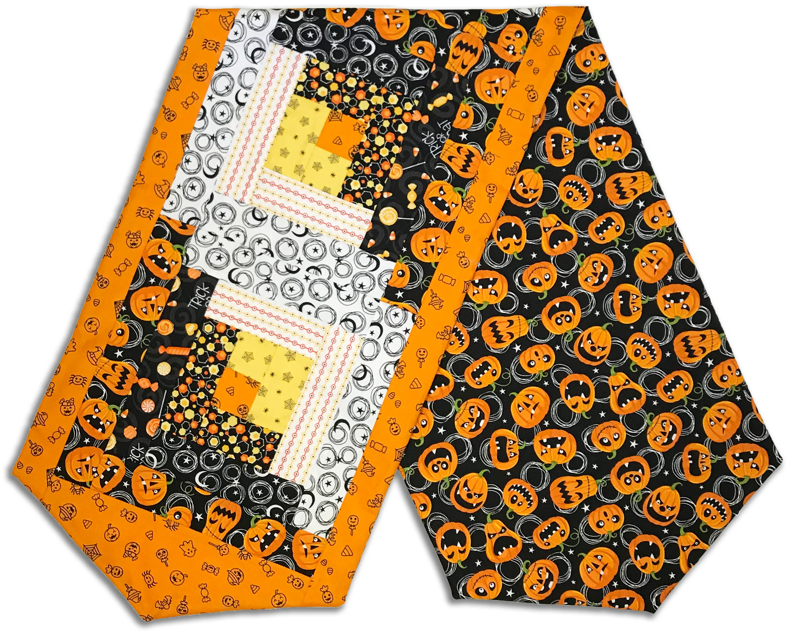 Fully FINISHED Log Cabin Table Runner - Trick or Treat