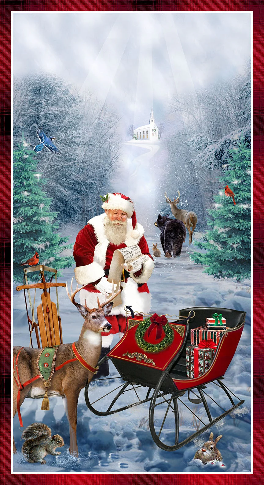 Henry Glass & Co. Believe 1881P 88 Red Santa Sleigh 24" PANEL By The PANEL (Not Strictly By The Yard) - Image 2