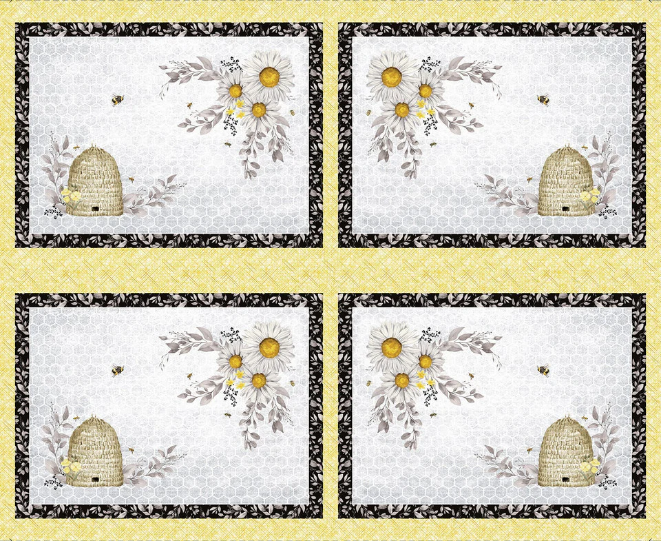 Henry Glass & Co. Sweet Bees 1775P 39 Multi Four Placemat Rectangles 36" PANEL By The PANEL (Not Strictly By The Yard)