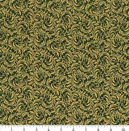 Hoffman Metallic - Blooming Holidays X7790 60G Hunter/Gold Scrollwork By The Yard