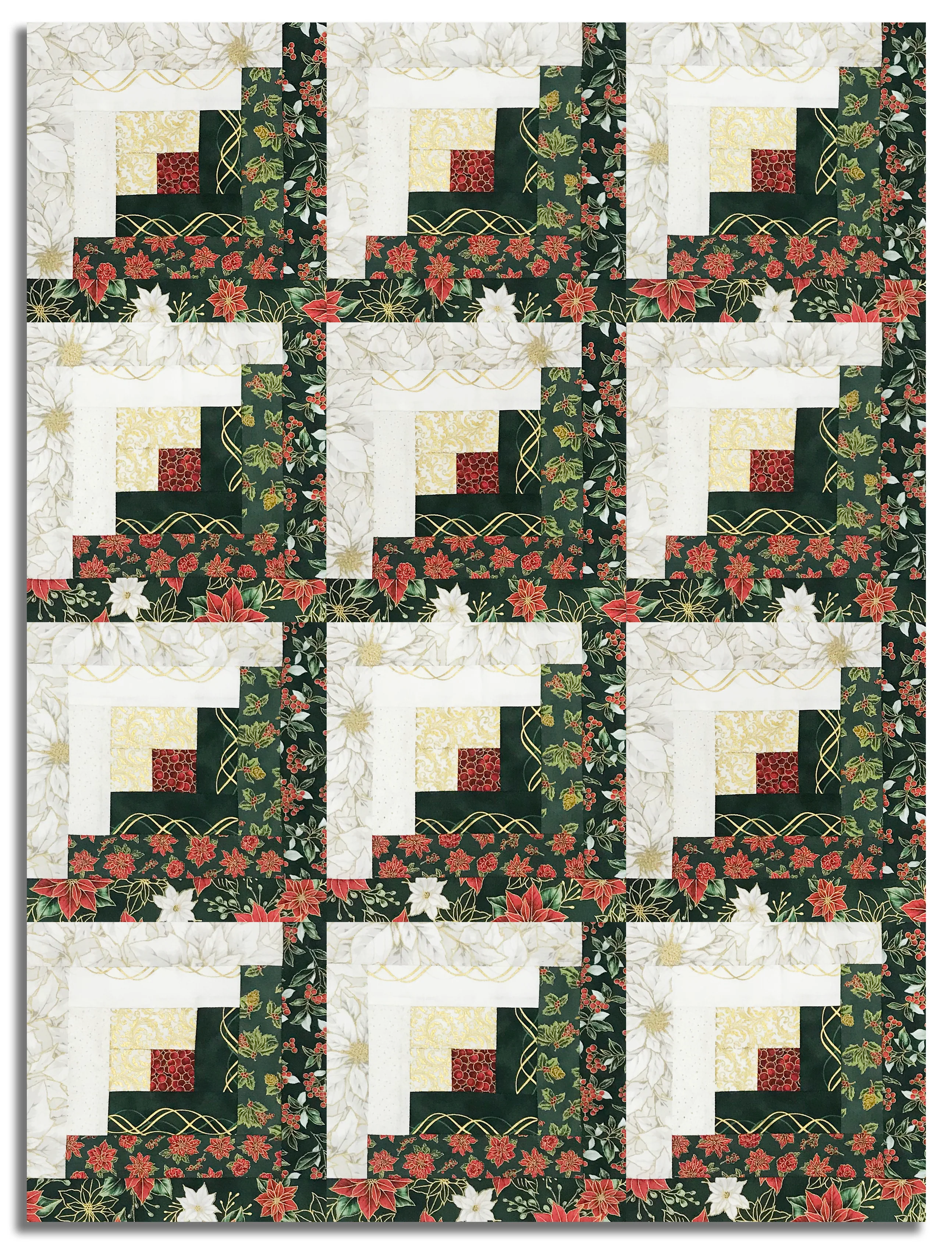 Hoffman Metallic Pre-Cut 12 Block Log Cabin Quilt Kit - Blooming Holidays - Image 2