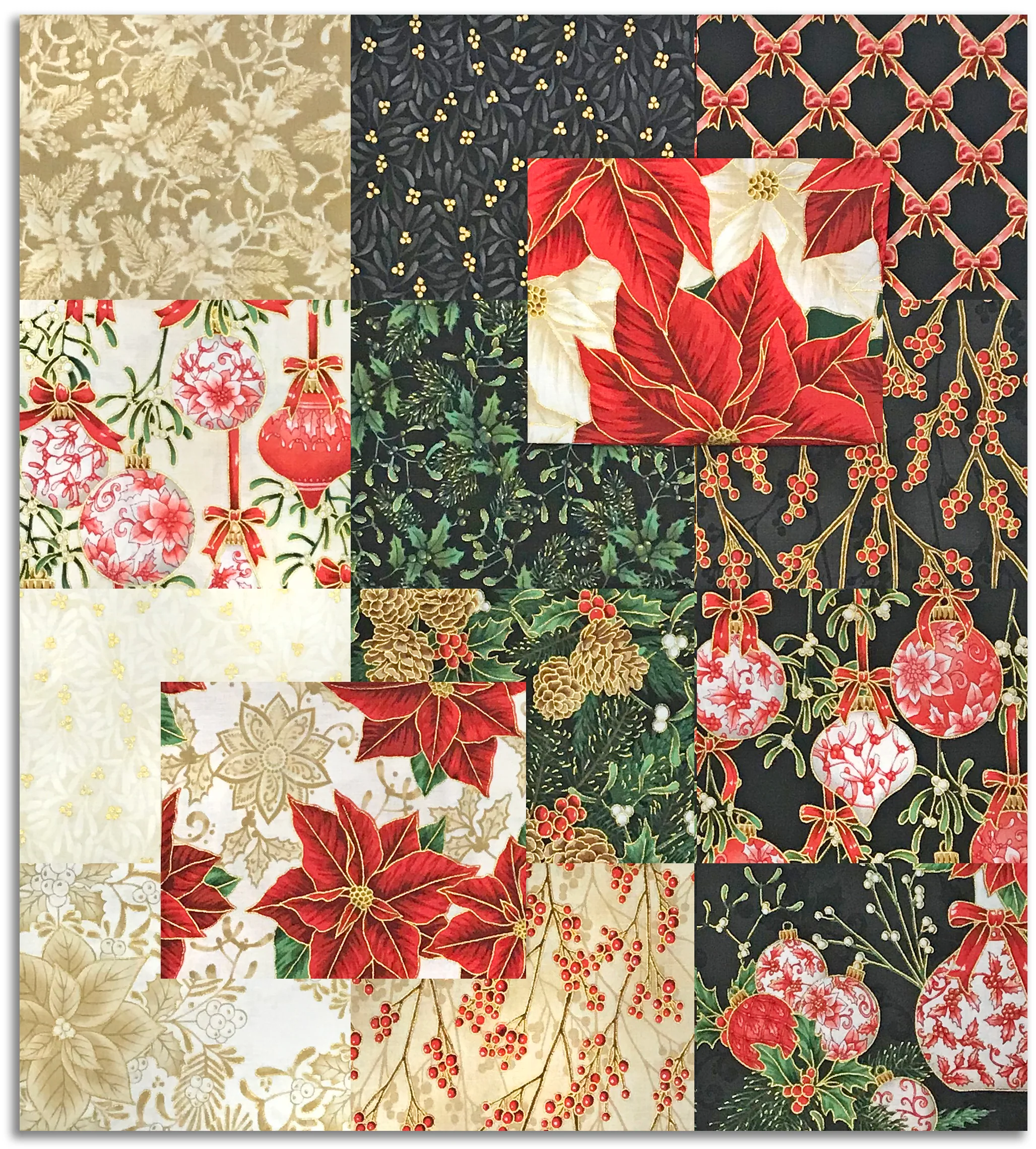 Kaufman Pre-Cuts 14 Piece Fat Quarter Bundle - 2143 14 - Holiday Flourish: Festive Finery - CREAM & BLACK - Image 2