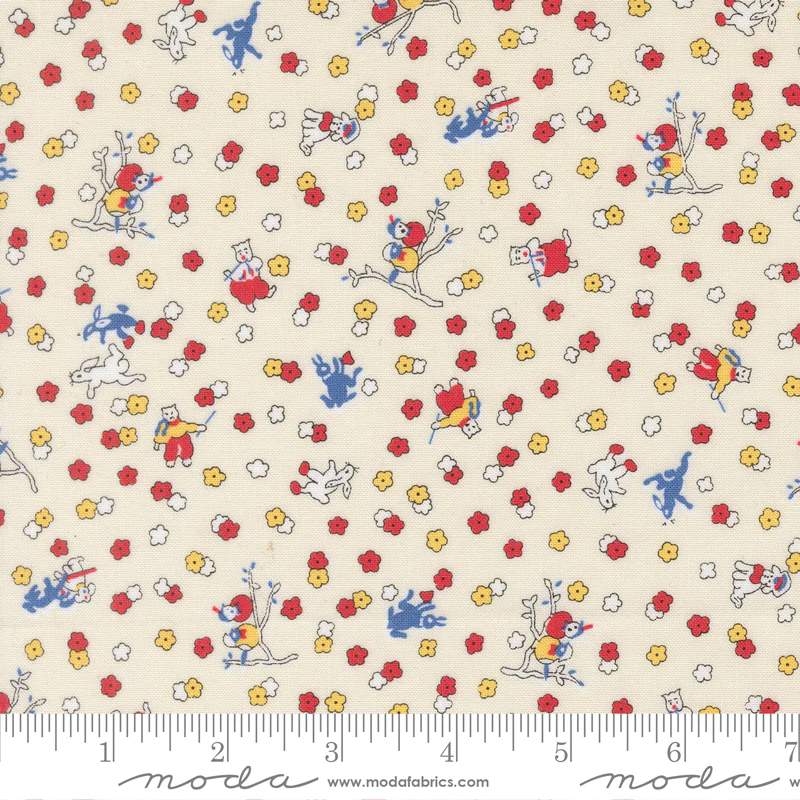 Moda 30's Playtime 2025 23373 11 Eggshell Frolicking Friends By The Yard