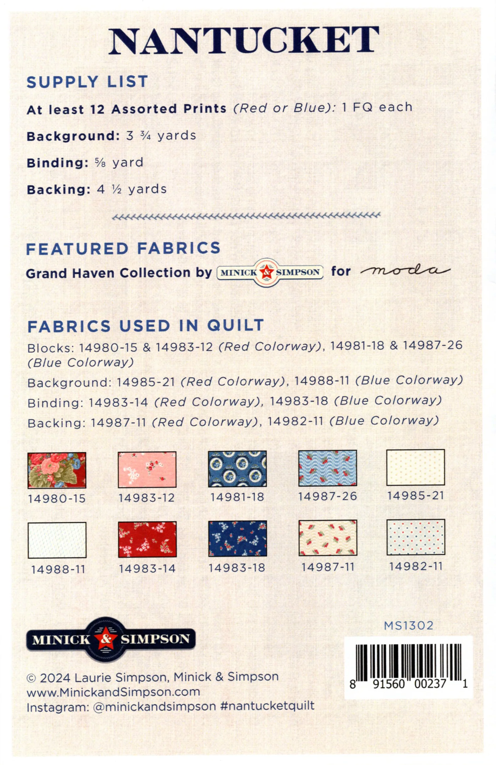 NANTUCKET - Minick & Simpson Quilt Pattern - Image 2
