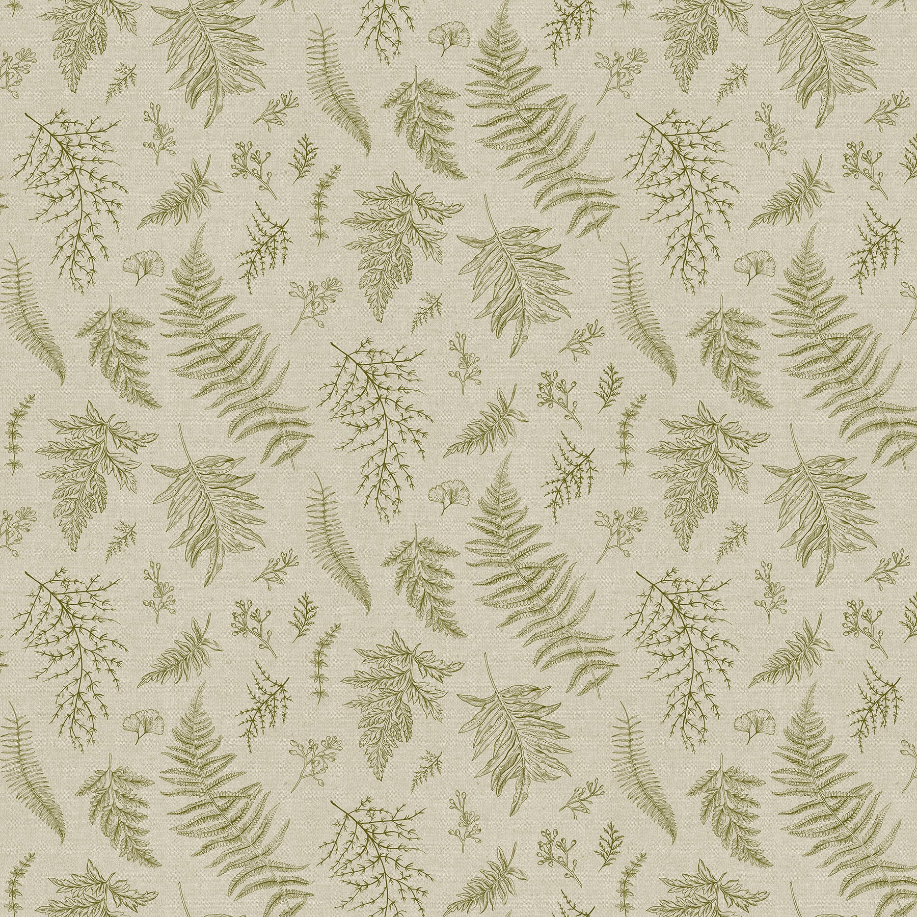Northcott Natural Elements 27862 12 Taupe/Green Large Tossed Fern By The Yard