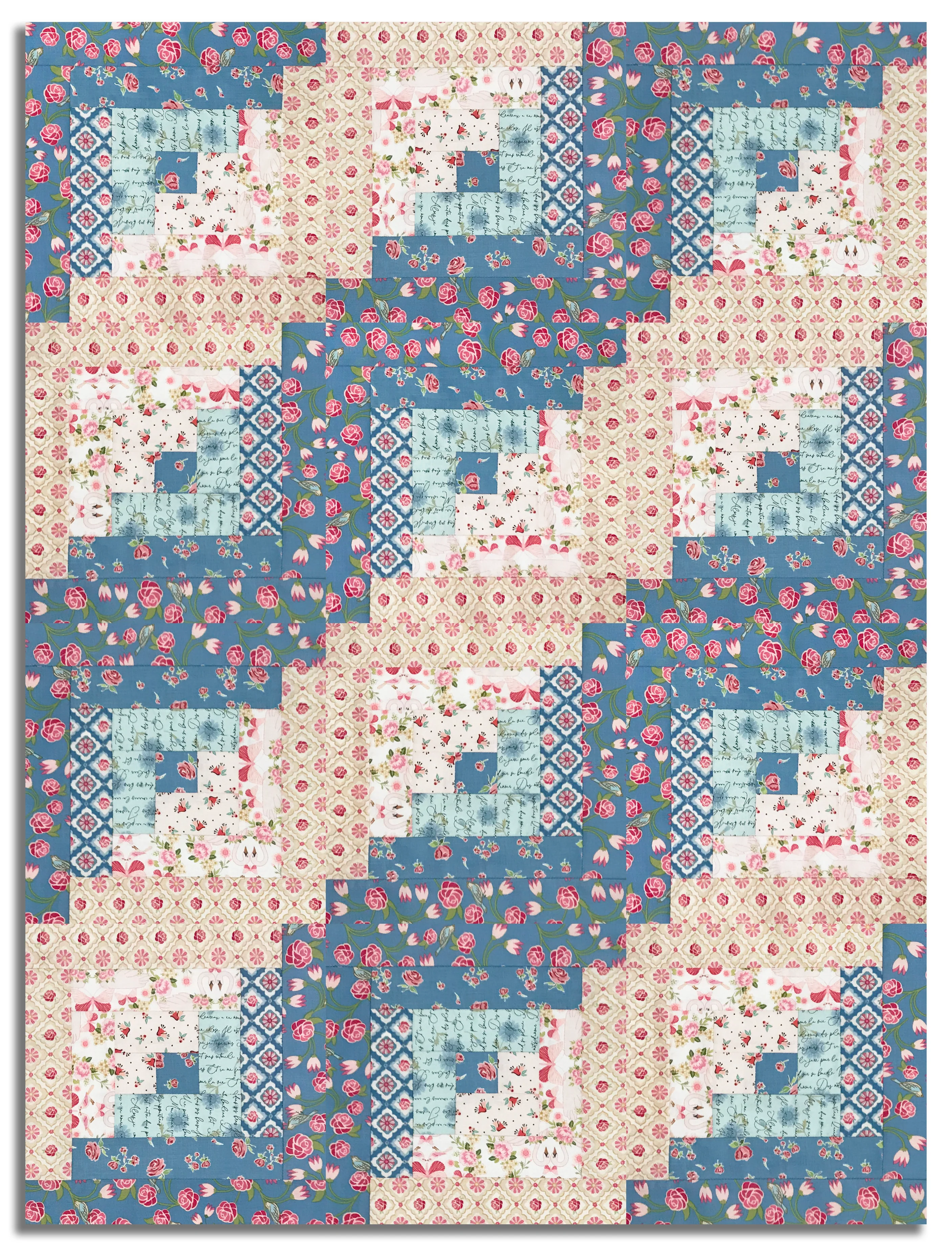 Poppie Cotton Pre-Cut 12 Block Log Cabin Quilt Kit - Stolen Moments - Image 3