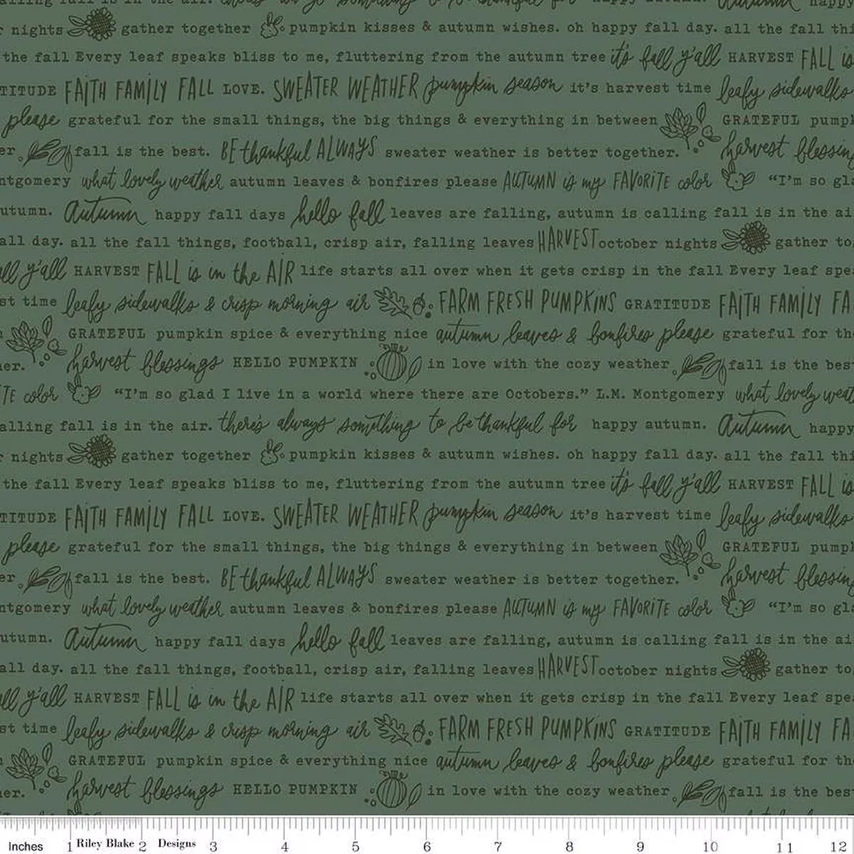 Riley Blake Happy Fall Days C16342 Green Autumn Words By The Yard