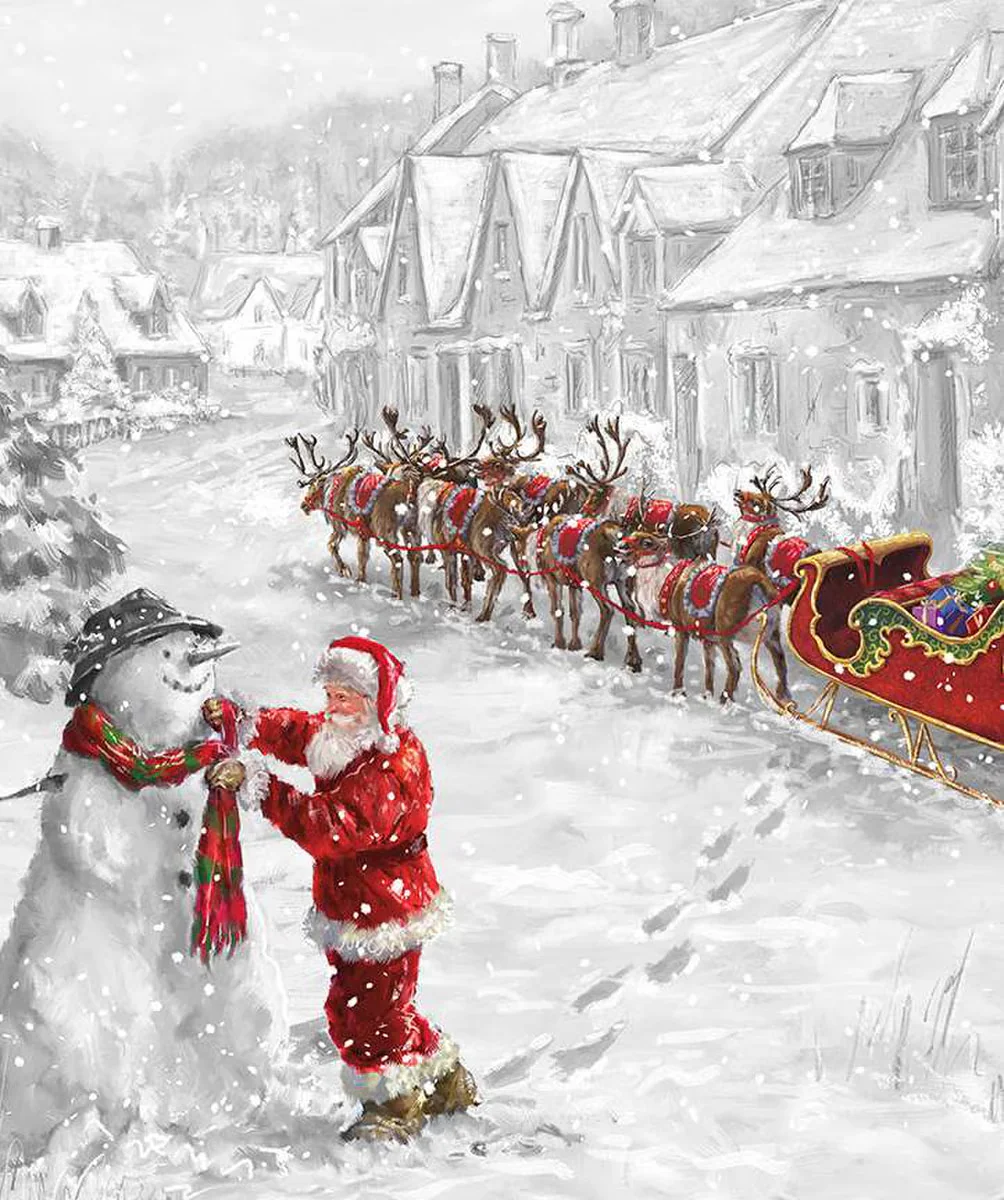 Riley Blake More Christmas Wishes D16552 White Santa's Snowman 35" PANEL By The PANEL (Not Strictly By The Yard)