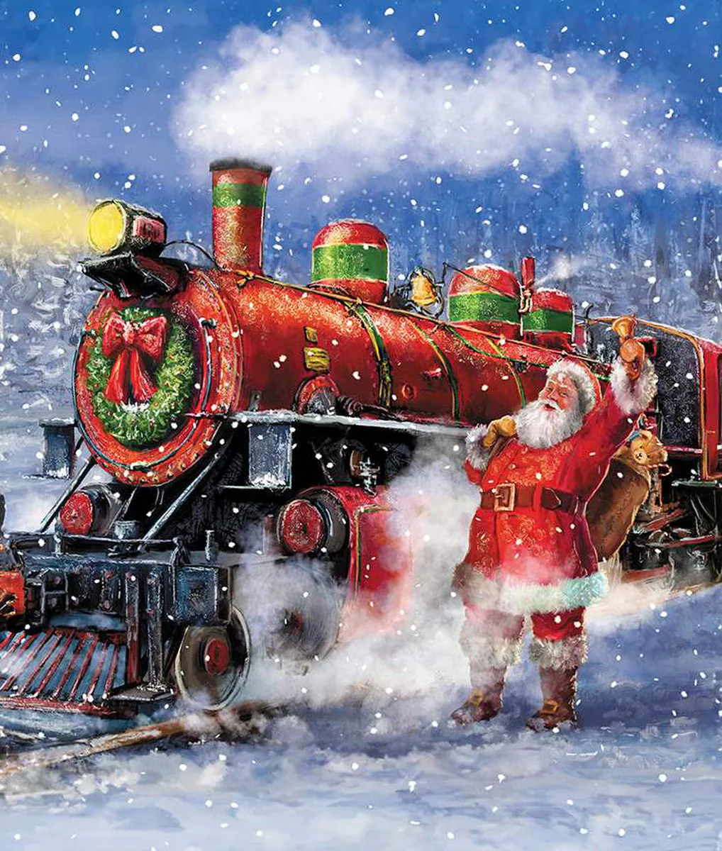 Riley Blake More Christmas Wishes D16553 Blue Santa's Train 35" PANEL By The PANEL (Not Strictly By The Yard)