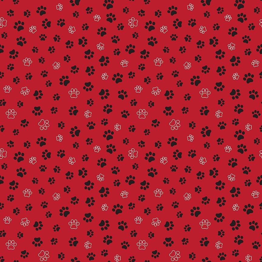 Timeless Treasures - Smitten Kitten CD2574 Red Cat Paws By The Yard