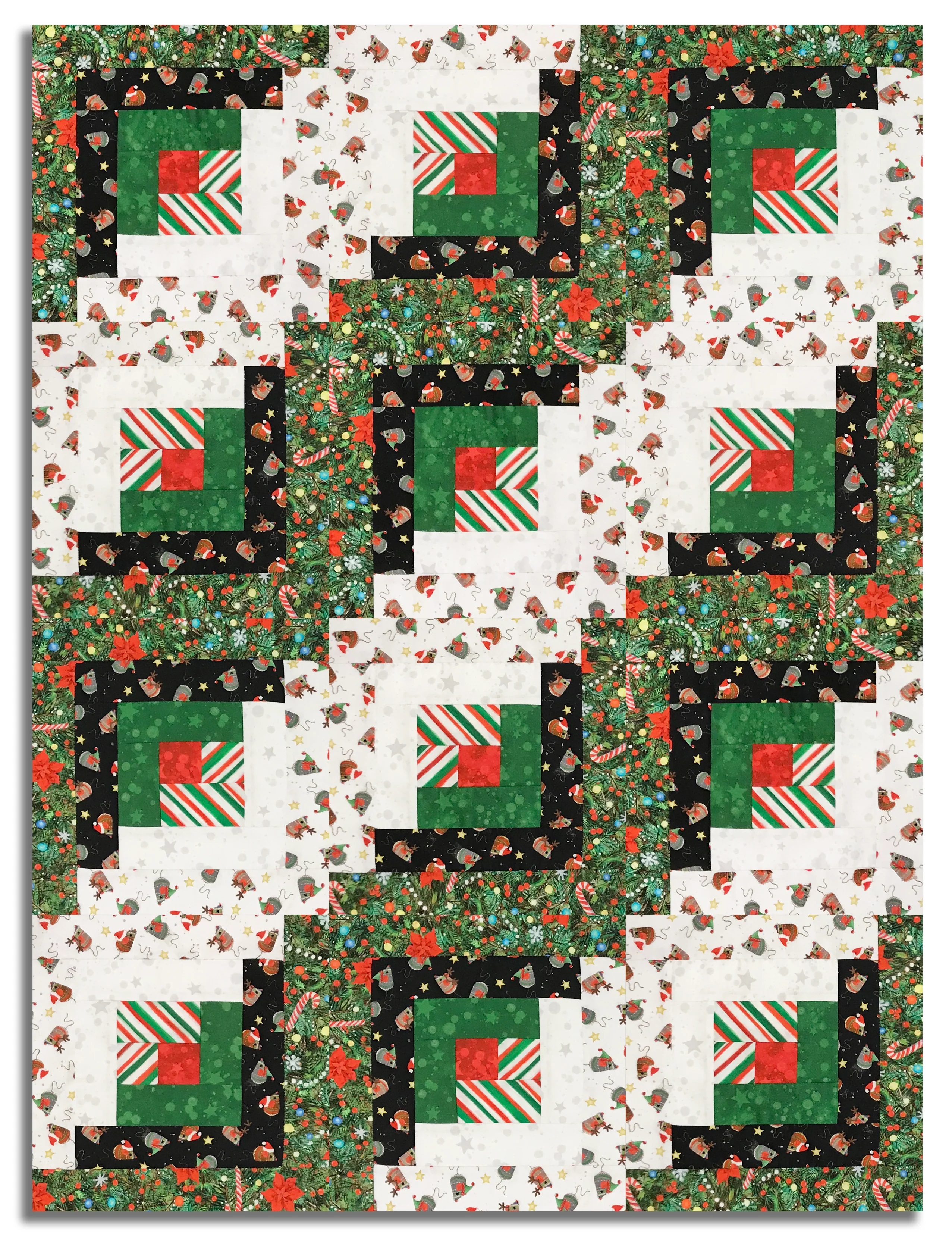 Windham Pre-Cut 12 Block Log Cabin Quilt Kit - Meowy Christmas - Image 2